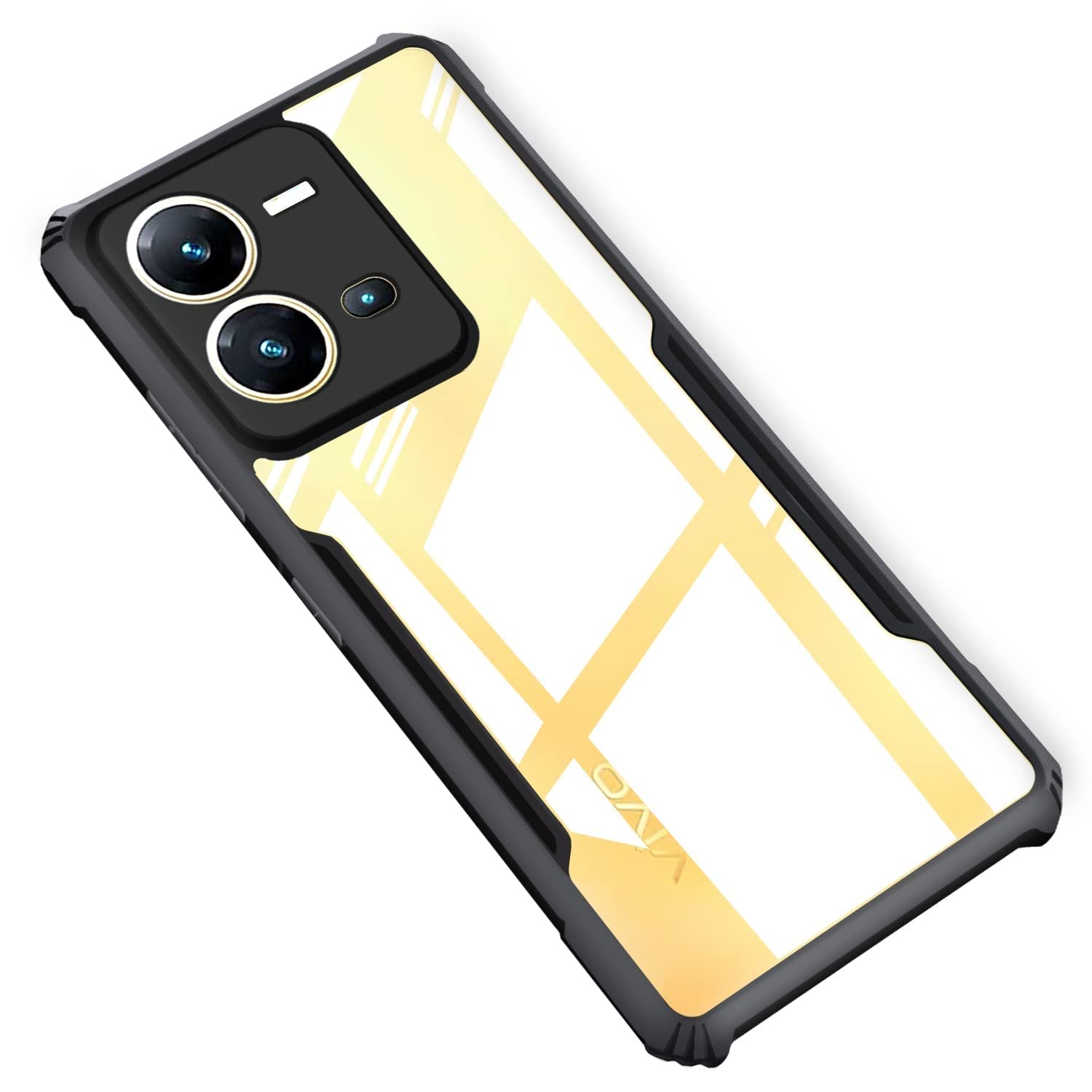 ZELFO Ultra Thin Shock Proof 4 Sides Protection Clear Transparent Back Cover Case with Black Border for ViVo V25 (5G) - (Transparent/Black)