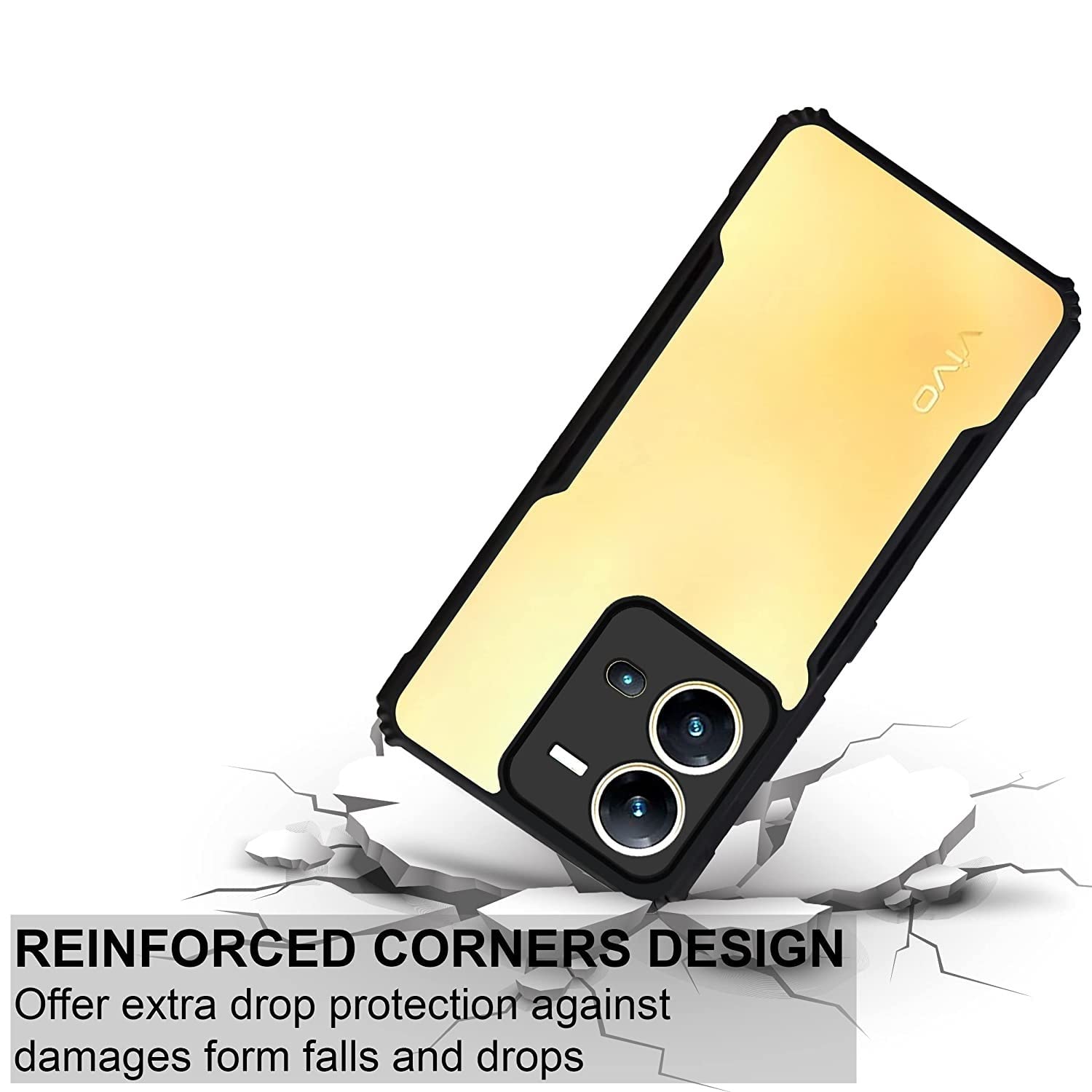 ZELFO Ultra Thin Shock Proof 4 Sides Protection Clear Transparent Back Cover Case with Black Border for ViVo V25 (5G) - (Transparent/Black) Image 2