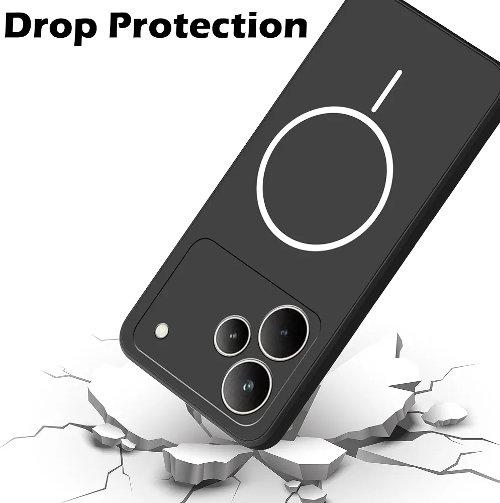 Back Cover for Realme P4 5G – Ultra Slim Soft Rubberised Case with Camera Protection | Magsafe Logo Printed (Not Magsafe Compatible) – Black Image 2