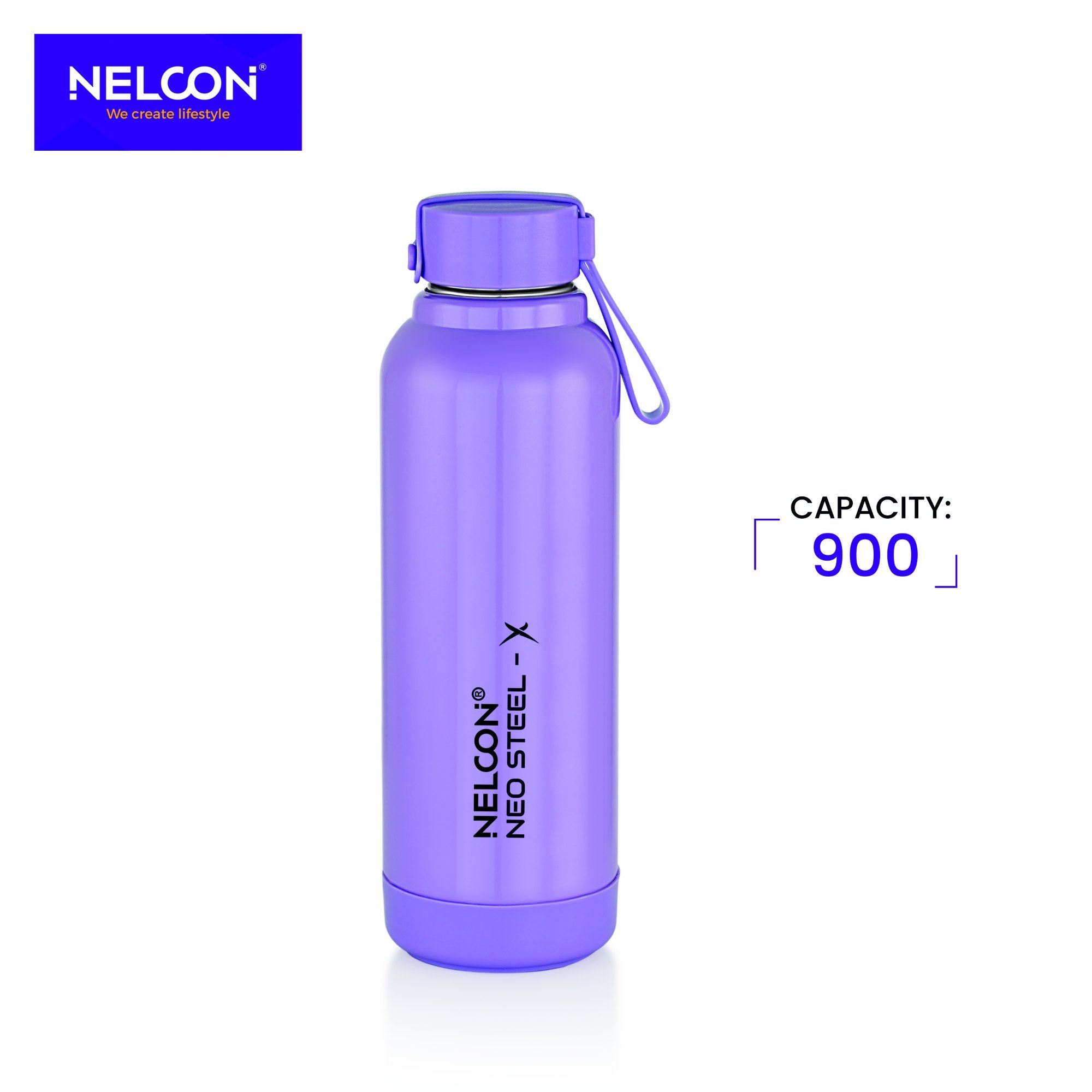 Nelcon Neo Steel-X 900 ml Insulated Water Bottle – Double Wall Stainless Steel | Hot & Cold | Leak-Proof | Purple - Buy Online at Indezaar