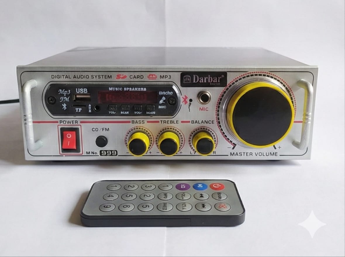 Darbar Stereo Amplifier with Bluetooth, USB, FM and Remote – Model 999 - Buy Online at Indezaar