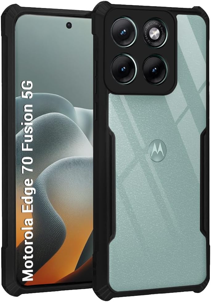 Back Cover for Motorola Moto Edge 70 Fusion 5G – Shockproof Transparent Case with Black Bumper (PC + TPU, 360° Protection) - Buy Online at Indezaar