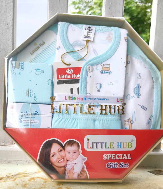 LITTLE HUB Baby Boys & Baby Girls Cotton Gift Set (0–3 Months) – T-Shirt, Pant & Bib Combo (7 Piece Set) - Buy Online at Indezaar